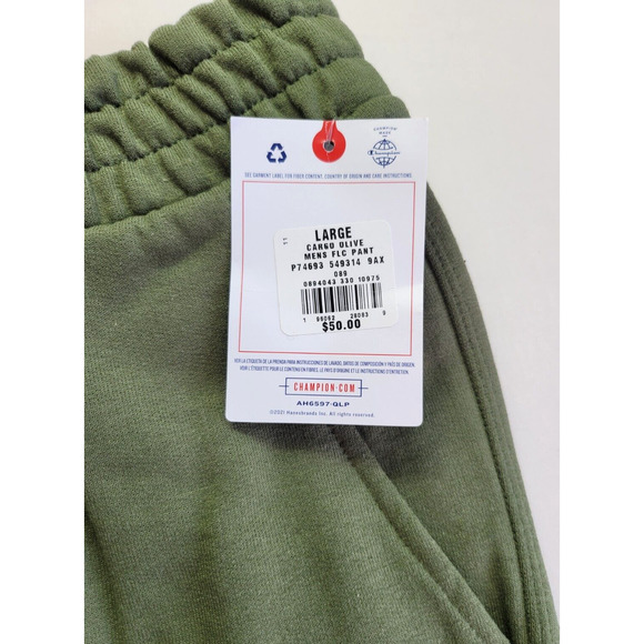 Champion Powerblend Fleece Men's Slim Fit Sweatpants L Olive Green Lounge Pants - Picture 3 of 9